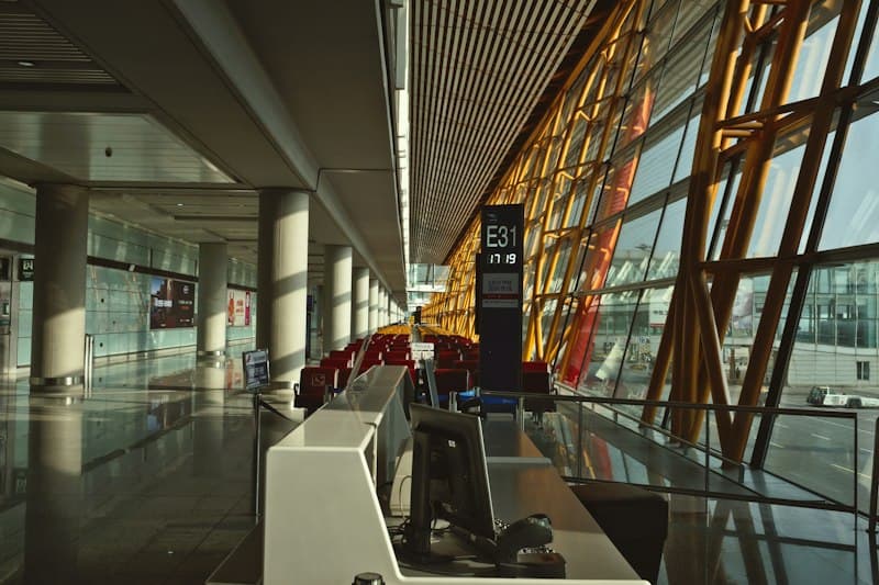 Traveler walking through an airport terminal
